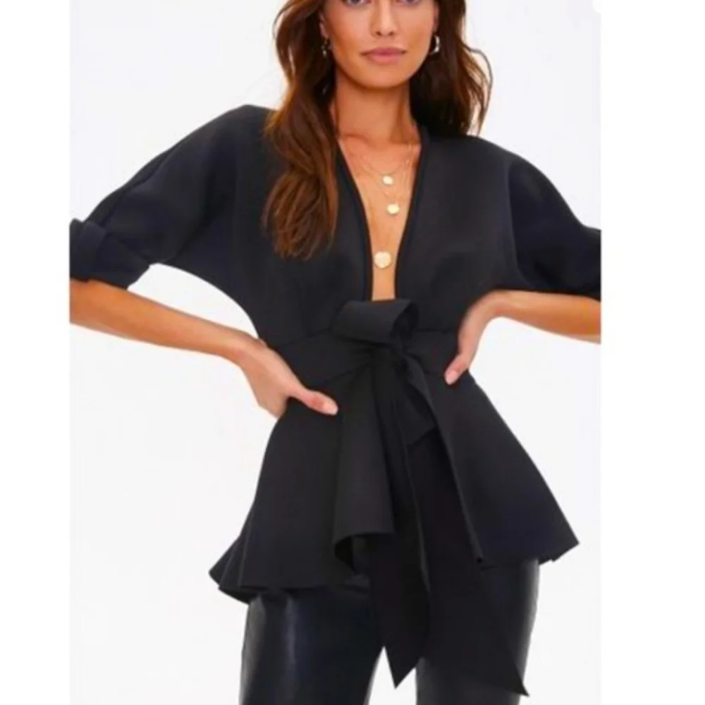 Forever 21 Womens Peplum Stretchy Tie Jacket Blouse Size S